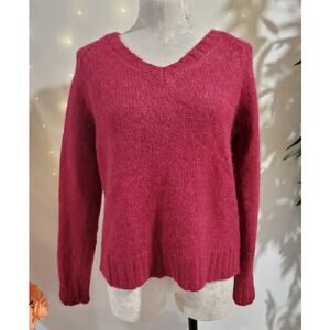 Pacas Womens Baby Alpaca Wool Blend Knit V-Neck Sweater Size S Fuchsia Pink Soft